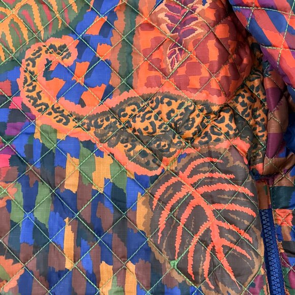 Farm Rio Mixed Patchwork Reversible Quilted Midi Puffer Coat Sz M - Picture 12 of 16